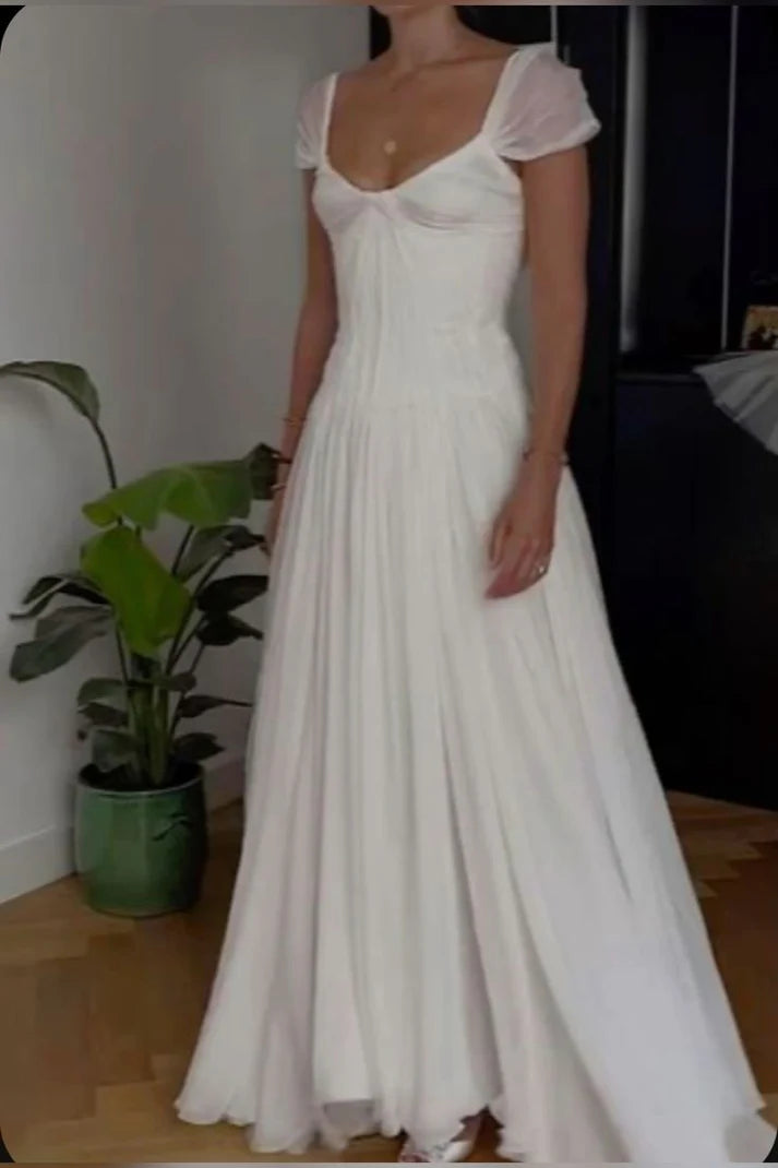 Luolandi Elegant A-Line Ivory Evening Party Dress Light Wedding Dress Floor Length Solid Color